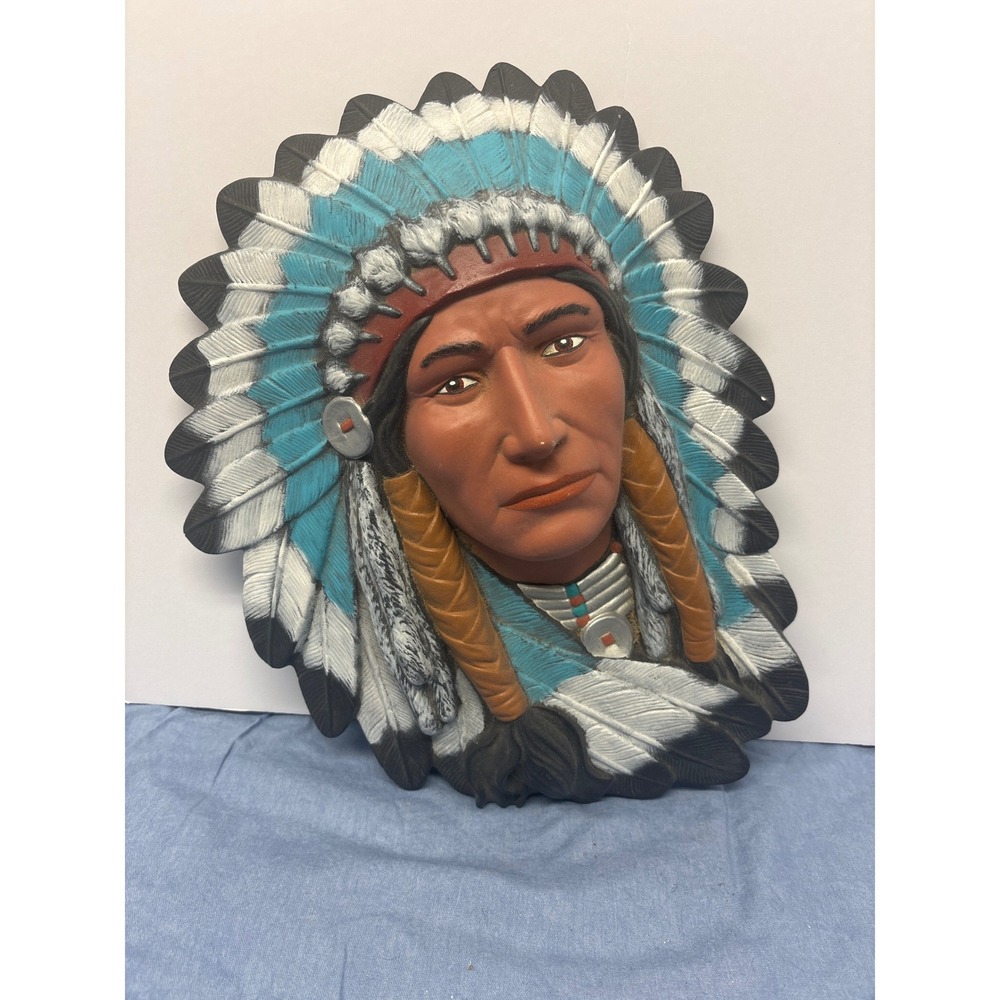 Vintage Native American Chief Ceramic Wall Plaque 12.5in Multi Good 1994 Art